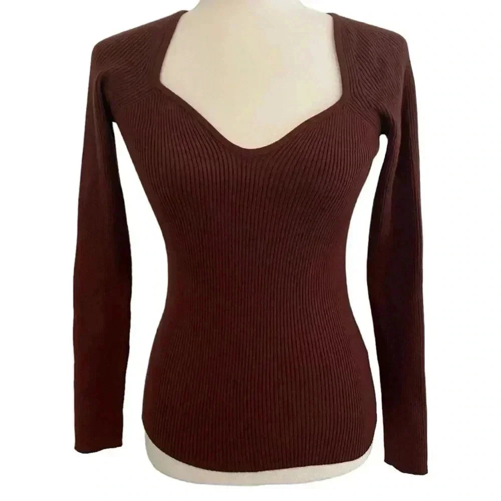 Catherine Malandrino Brown Sweetheart Neckline Sweater